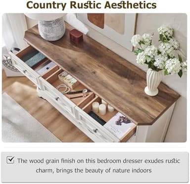 T4TREAM Farmhouse 9 Drawers Dresser for Bedroom, 54" Wide Wood Rustic Chest of Drawers with Natural Texture, Vintage Design, Storage Dressers Organizer for Bedroom, Living Room, Antique White - Image 5