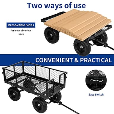 BILT HARD 400 lbs 10" Flat Free Tires Steel Garden Cart with 180° Rotating Handle and Removable Sides, 4 Cu.Ft Capacity Utility Heavy Duty Garden Carts and Wagons - Image 4