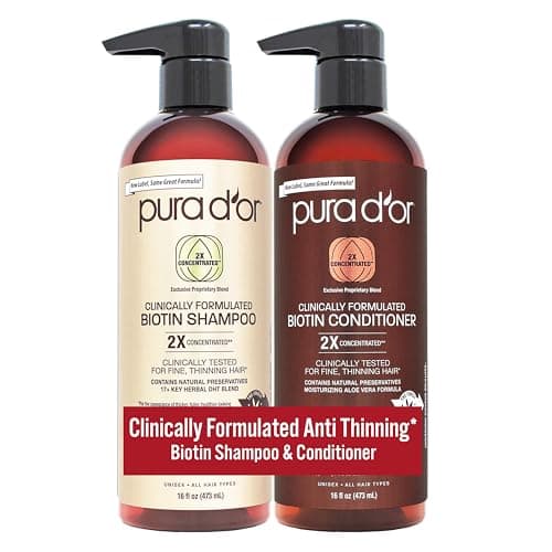 PURA D'OR Clinically Formulated Biotin Shampoo & Conditioner For Hair Thinning - 2X Concentrated Proprietary Herbal Blend Thickening Products For Women & Men, Sulfate Free, 16oz x2 - Image 1