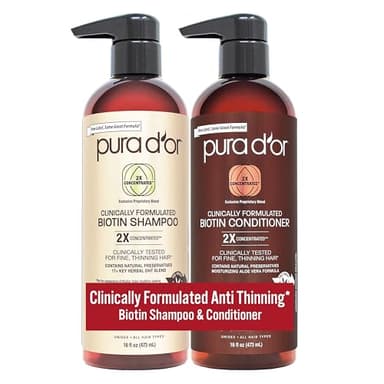 PURA D'OR Clinically Formulated Biotin Shampoo & Conditioner For Hair Thinning - 2X Concentrated Proprietary Herbal Blend Thickening Products For Women & Men, Sulfate Free, 16oz x2 - Image 1