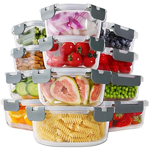 HOMBERKING 24pc Glass Food Storage Containers with Lids, Glass Meal Prep Containers with Leak Proof Snap Lock Lids, Airtight Bento Lunch Boxes, Kitchen Storage (12 lids & 12 Containers) - Grey - Image 1
