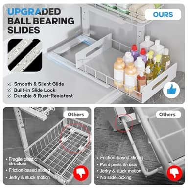 Biboraya 2 Pack Under Sink Organizer with Smooth Ball Bearing Slides,2-Tier Pull Out Cabinet Storage,Slide Out Drawers for Bathroom&Kitchen,Under Sink Shelf,Rust-resistant Coating,Height Adjustable - Image 3