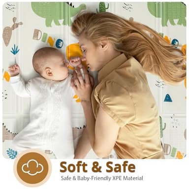 Foldable Baby Play Mat, PIGLOG Waterproof Playmats for Babies and Toddlers Kids, Safe Foam Playmat for Tummy Time, 50x50 Playpen Mat, Reversible Portable Baby Floor Mat for Infant, Toddler, Dinosaur - Image 3