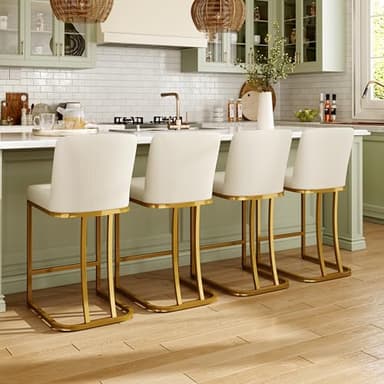 MAISON ARTS Off White & Gold Counter Height Bar Stools with Back Set of 4 for Kitchen Counter 24 Inch Modern Upholstered Faux Leather Barstools Farmhouse Bar Chairs Luxury Island Stools Support 330LBS - Image 8