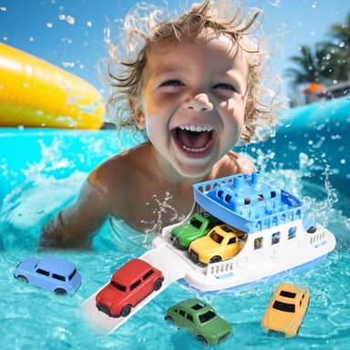 Toy Boat Bath Toys for Toddlers with 4 Mini Car Toys, Kids Water Toys Ferry Boat for Bathtub Bathroom Pool Beach Toys, Birthday Gifts - Image 2