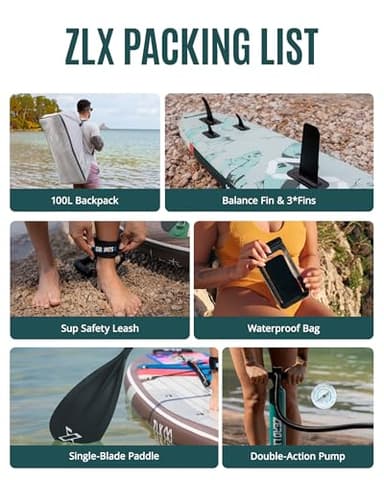 ZLX 11'6" Extra Wide Inflatable Stand Up Paddle Board SUP | Stable Non-Slip Deck Pad, Unique Fin System and Premium iSUP Accessories - Portable Backpack & Upgraded Pump for Adults, All Skill Levels - Image 7