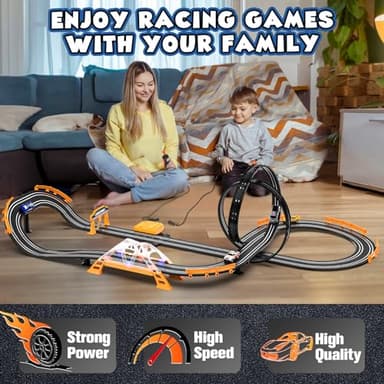 Slot Car Race Track Sets with 4 Slot Cars, Electric Race Car Track Include Slope Circular Overpass Track, Dual Racing Game Featuring Flash Bridge and Pendulum, Gifts Toys for Boys Kids Age 6 7 8-12 - Image 5