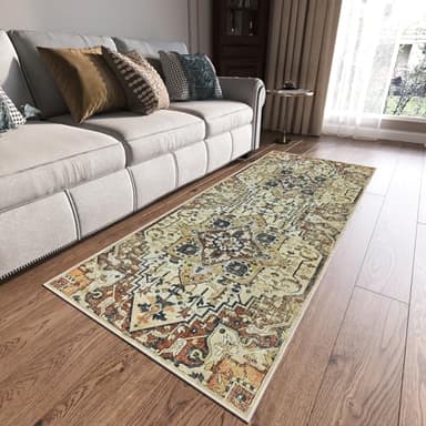 Runner Rug for Hallway, 2x6 Washable Runner Rug, Non Slip Low Pile Kitchen Rugs with Rubber Backing, Boho Floor Soft Carpet for Hallway, Bathroom, Entrance, Bedroom, Laundry (Orange) - Image 4