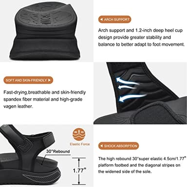 ONCAI Walking Sandals Women,Arch Support Hiking Sandals for Women 2025 with Orthotic Outdoor Plantar Fasciitis,Water Athletic Platform Sandalias Mujer with Adjustable Straps Black Size 9 - Image 2