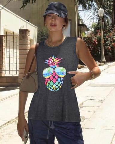 rosemia Tank Tops for Women Summer Graphic Pineapple Tshirts Sleeveless Casual Ladies Tunic Blouse(Pineapple Dark Grey, 5XL1) - Image 2