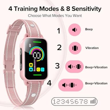 DINJOO Dog Bark Collar for Large Medium Small Dogs,Smart Bark Collar,Rechargeable Anti Barking Training Collar with 8 Adjustable Sensitivity,Bark Collar with Beep (Pink) - Image 8