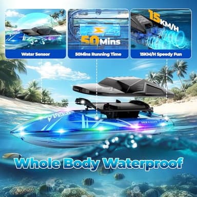 TOLLCY Remote Control Boat for Kids, 2Pack RC Boats with LED Lights for Pools Lakes River & Bathtub, 2.4Ghz Control, Whole Body Waterproof, 2 Rechargeable Batteries Summer Water Toys - Image 5