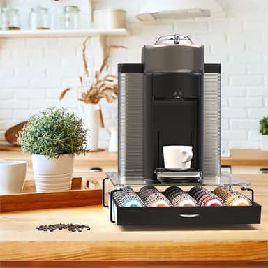 DecoBrothers Crystal Tempered Glass Vertuo Pod Holder Drawer, 30 Large or 60 Small Nespresso Capsule Organizer, Black - Image 2