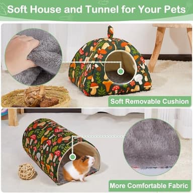 Bienbee Guinea Pig Hideout, Washable Rabbit Bed with Guinea Pig Tunnel, 2 Pack Guinea Pigs Toys Set Bunny Hideout Cage Accessories for Hamster Ferret Rabbits Bunny, Green Mushroom - Image 3