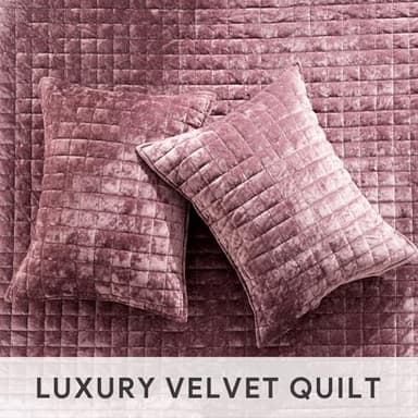 RECYCO Luxury Velvet Quilt Set Full Queen Size, Lightweight Velvet Comforter Set, Oversized Bedspread Coverlet Quilted Bedding Set, with 2 Matching Pillow Shams, for All Season, Dusty Mauve Pink - Image 4