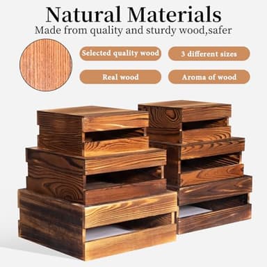 6 Pcs Buffet Risers with Mini Signs, Rustic Wood Cake Stands, Food Risers for Buffet Table, Dessert Display Stand, Wood Crates, Rustic Cake Stand for Party, Wedding, Birthday, Baby Shower, 3 Sizes - Image 6