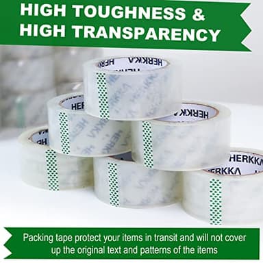 HERKKA Clear Packing Tape, 36 Rolls Heavy Duty Packaging Tape for Shipping Packaging Moving Sealing, Thicker Clear Packing Tape, 1.88 inches Wide, 65 Yards Per Roll, 2340 Total Yards - Image 2