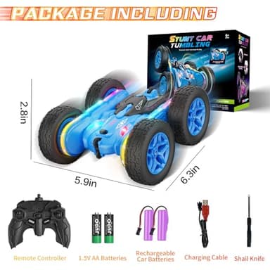 Terucle Remote Control Car, Rc Cars Stunt Kids Toys New Upgraded Strip Lights and Headlights Double-Sided 360° Rotating 4WD Drift Truck for Boys Girls Birthday Gift (Blue) - Image 3