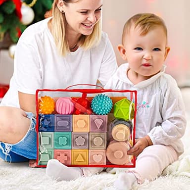 SpringFlower 3 in 1 Montessori Toys for Babies 0-3-6-12 Months, Soft Baby Teething, Stacking Building Blocks for Infants, Sensory Developmental Education Toys for Toddler Baby 12-18 Months,23 PCS - Image 6