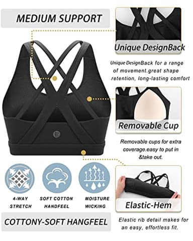 RUNNING GIRL Sports Bra for Women, Medium-High Support Criss-Cross Back Strappy Padded Sports Bras Supportive Workout Tops(2825 Black M) - Image 4