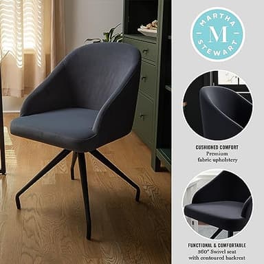 Martha Stewart Sora Stationary Swivel Task Chair with Sloped Arms for Home Office in Gray Velvet with Oil Rubbed Bronze Frame - Image 4