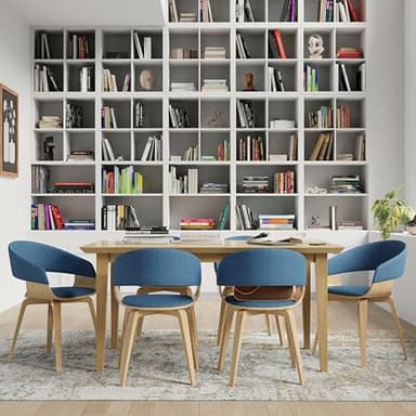 SIMPLIHOME Lowell Dining Chairs - Upholstered Light Natural Oak Bentwood Frame and Linen-Style Fabric Kitchen Chair in Blue, Modern Dining Room Seating with Curved Back and Padded Seat - Image 2