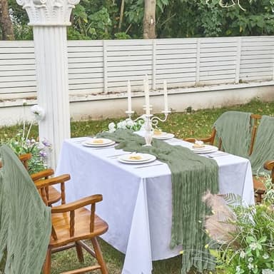 IVAPUPU 2 Pcs Cheesecloth Table Runner - 10ft Sage Green Boho Gauze Cheese Cloth Table Runners for Baby Shower Decoration Wedding Party Summer Garden Farmhouse - Image 7