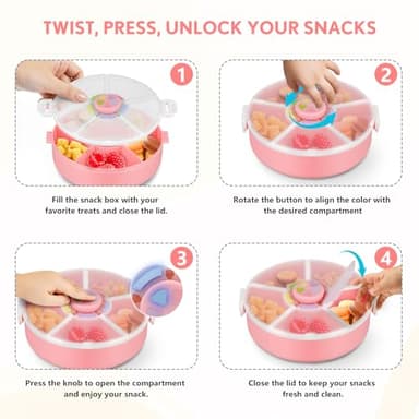 Aimsnk Kids Original Snack Spinner Bundle - Reusable Snack Container with 5 Compartment Dispenser and Lid | BPA and PVC Free | Dishwasher Safe | No Spill, Leakproof,for Toddlers (Pink) - Image 2