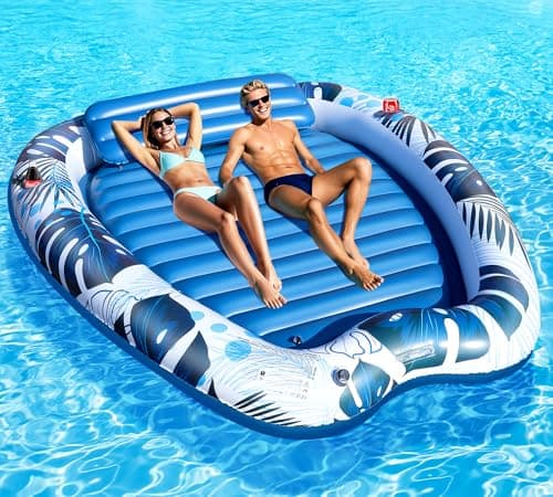 Sinbyuer 2025 Deluxe Inflatable Tanning Pool for 2 Person, 90x67Inch Tanning Pool Lounger Float for Adults, Blow Up Tanning Water Bed Suntan Tub with Cup Holders, Personal Sunbathing Pool for Backyard - Image 1