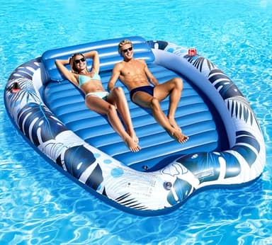 Sinbyuer 2025 Deluxe Inflatable Tanning Pool for 2 Person, 90x67Inch Tanning Pool Lounger Float for Adults, Blow Up Tanning Water Bed Suntan Tub with Cup Holders, Personal Sunbathing Pool for Backyard - Image 1