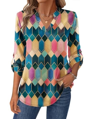 Zeagoo Women Pullover Oversized Sweatshirts Long Sleeve Shirts Loose Fit Plaid Printed Tops - Image 1