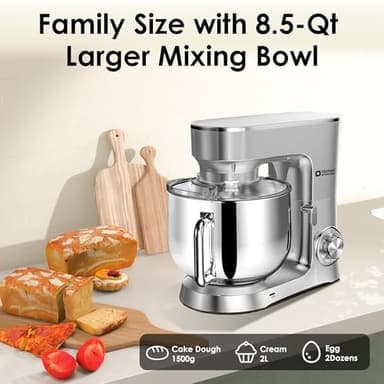 Kitchen in the Box Stand Mixer, 900W 8.5 QT Kitchen Electric Mixer, 10-Speed Large Capacity Tilt-head Food Mixer with Dough Hook, Wire Whip, Flat Beater & Splash Guard (Silver) (Renewed) - Image 2