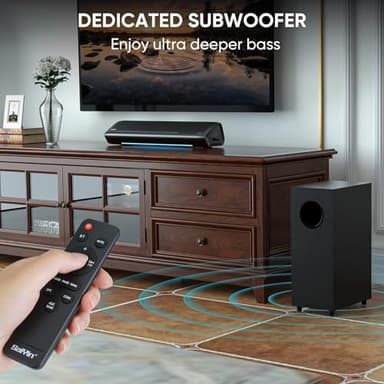 Saiyin Sound Bar for Smart TV with Subwoofer, 2.1 Deep Bass 100W Soundbar TV Speaker Home Theater Surround System PC Gaming Bluetooth/AUX/Optical Connection, Wall Mountable 17-inch - Image 2