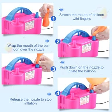 Voircoloria Balloon Pump Electric, Portable Automatic Dual Nozzle Inflator 110V 600W with Tying Tools for Birthday Gender Reveal Baby Shower Balloons Party Decorations(Rose Red) - Image 3