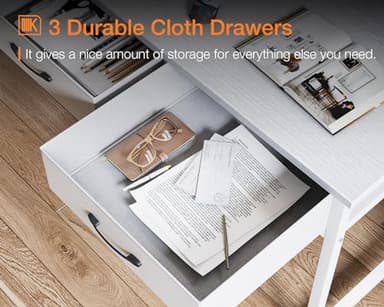 ODK 40 Inch Small Computer Desk with 3 Drawers and USB Power Outlets, Home Office Desks with LED Lights and Adjustable Monitor Stand, Work from Home, Modern Work/Writing/Study Table for Bedroom, White - Image 6