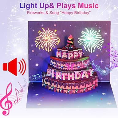 Yinqing 16th Birthday Cards, Light and Music Birthday Cake Happy Birthday Card, 3D Pop Up Birthday Gift Greeting Card for Kids Boys Girls Sister Daughter Son - Image 4