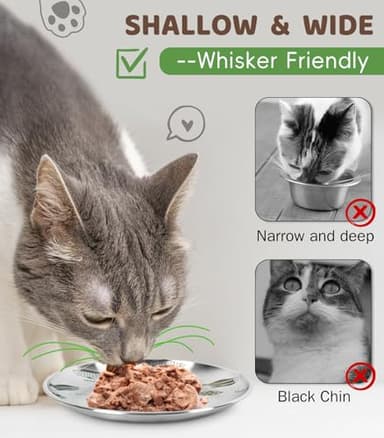 Petdream 2 Pcs Stainless Steel Cat Dishes with Engraving Patterns,Whisker-Friendly Shallow Dishes for Indoor Cats 6.7" - Image 4