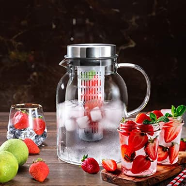 Glass Water Pitcher, Fruit Infuser Pitcher with Removable Lid, High Heat Resistance Infusion Carafe for Hot/Cold Water, Flavor-Infused Beverage & Iced Tea - 2 Qt - Image 8