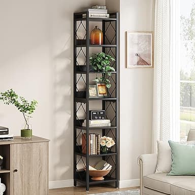 Tribesigns 78.7 Inch Extra Tall Narrow Bookshelf, 7 Tier Skinny Bookcase for Small Spaces, Freestanding Display Shelves, Multifunctional Corner Storage Organizer for Home Office, Black - Image 5