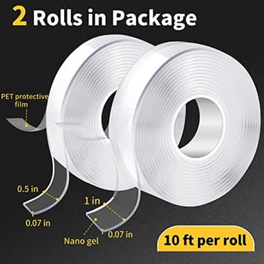 KUSUFEFI Double Sided Adhesive tape Heavy Duty, Double Stick Mounting (2 Rolls, Total 20FT), Clear Two Sided Wall tape Strips, Removable Poster tape for Home, Office, Car, Outdoor Use - Image 2