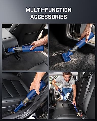 Fanttik Slim V8 Mate Cordless Car Vacuum Suction Power 12000Pa, Portable Mini Vacuum with Flexible Hose and Pet Brush, Type-C Charge, Portable for Car, Office Desk, Keyboards, Blue - Image 2