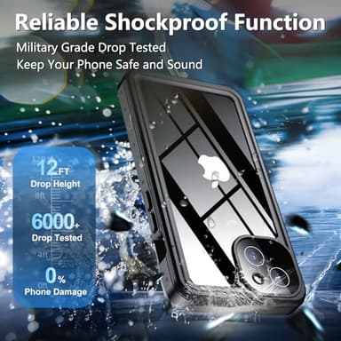 SPIDERCASE for iPhone 13 Case Waterproof, Built-in Lens & Screen Protector, Full Heavy Duty Protection, 12FT Military Shockproof, Dustproof, Anti-Scratched Phone Case,Black - Image 2