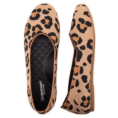 Frank Mully Women’s Knit Ballet Flat Round Toe Slip On Flats Shoes Classic Low Wedge Ballerina Walking Flats Shoes, Leopard Orange,9 - Image 6