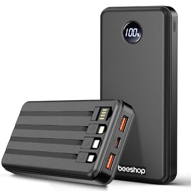 BEESHOP Portable Charger Power Bank - 37000mAh Portable Battery with 4 Built-in Cables, 22.5W Fast Charging Battery Pack Bank Compatible with iPhone 16 15 14 13 Android Samsung Phone etc(1 Pack) - Image 1