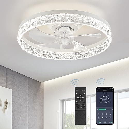LEDIARY 20" Modern Ceiling Fans with Lights and Remote, Dimmable Low Profile Ceiling Fan, Flush Mount Ceiling Fan, Stepless Color Temperature Change and 6 Speeds - White - Image 1