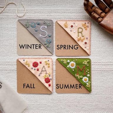 MOTEERLLU Personalized Hand Embroidered Corner Bookmark,Felt Triangle Page Stitched Handmade Bookmark,Unique Cute Flower Letter Embroidery Bookmarks Accessories for Book Lovers - Image 6