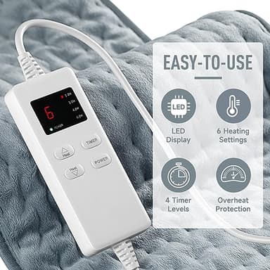 Heating Pad for Back Pain Relief & Cramps, KOT Heating Pads with Auto Shut Off Large, 6 Heat Settings Electric Heated Pad, Gifts for Women, Gifts for Men, 12" x 24" - Image 4