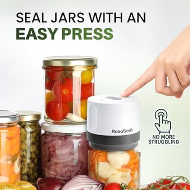 RoboSeal Rechargeable Mason Jar Vacuum Sealer for Mason Jars Wide & Regular Mouth, One Touch Operation Canning, 50 Jar Lids & Jar Opener Included, Digital Battery Indicator, Preserves Foods 5x Longer - Image 3