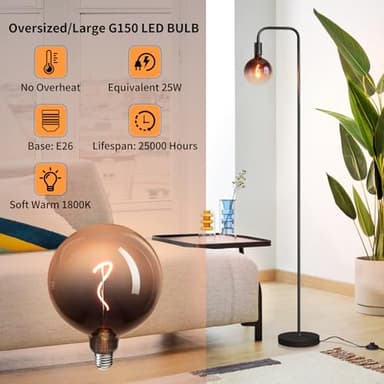 ONEWISH Floor Lamp for Living Room - Minimalist Industrial Standing Lamp with Modern LED Bulb, Globe Black Clear Glass 6", 1800K Warm Ambiant Lighting Decorative Tall Floor Lamp for Bedroom Office - Image 4
