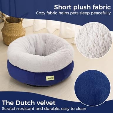 JMHUND Cat Bed for Indoor Cats,Round Cat Bed for Small Pets,Washable Pet Bed with Non-Skid Bottom,Pet Bed for Puppy and Kitty,19 Inches,Navy - Image 2